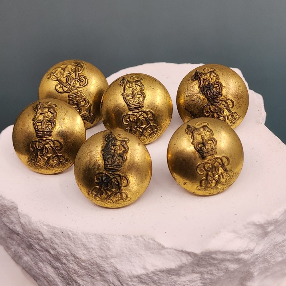 Gaunt London 6 Brass Livery Uniform Buttons Crown Lion Royal Cypher Vintage